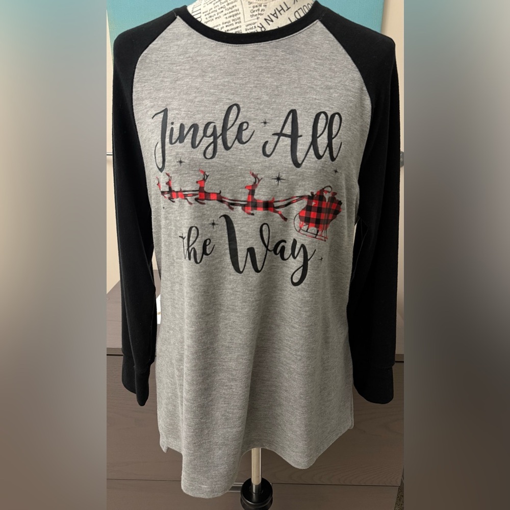 State of Mine Christmas Top Jingle All The Way Gray Black L